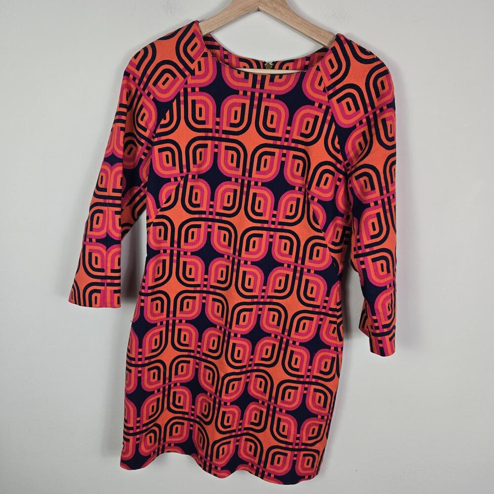 Elizabeth McKay Dress Womens 2 Multicolor Geometric Shift 3/4 Sleeve Retro Mod